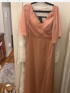 Elegant Peach V-Neck Flutter Sleeve Maxi Dress